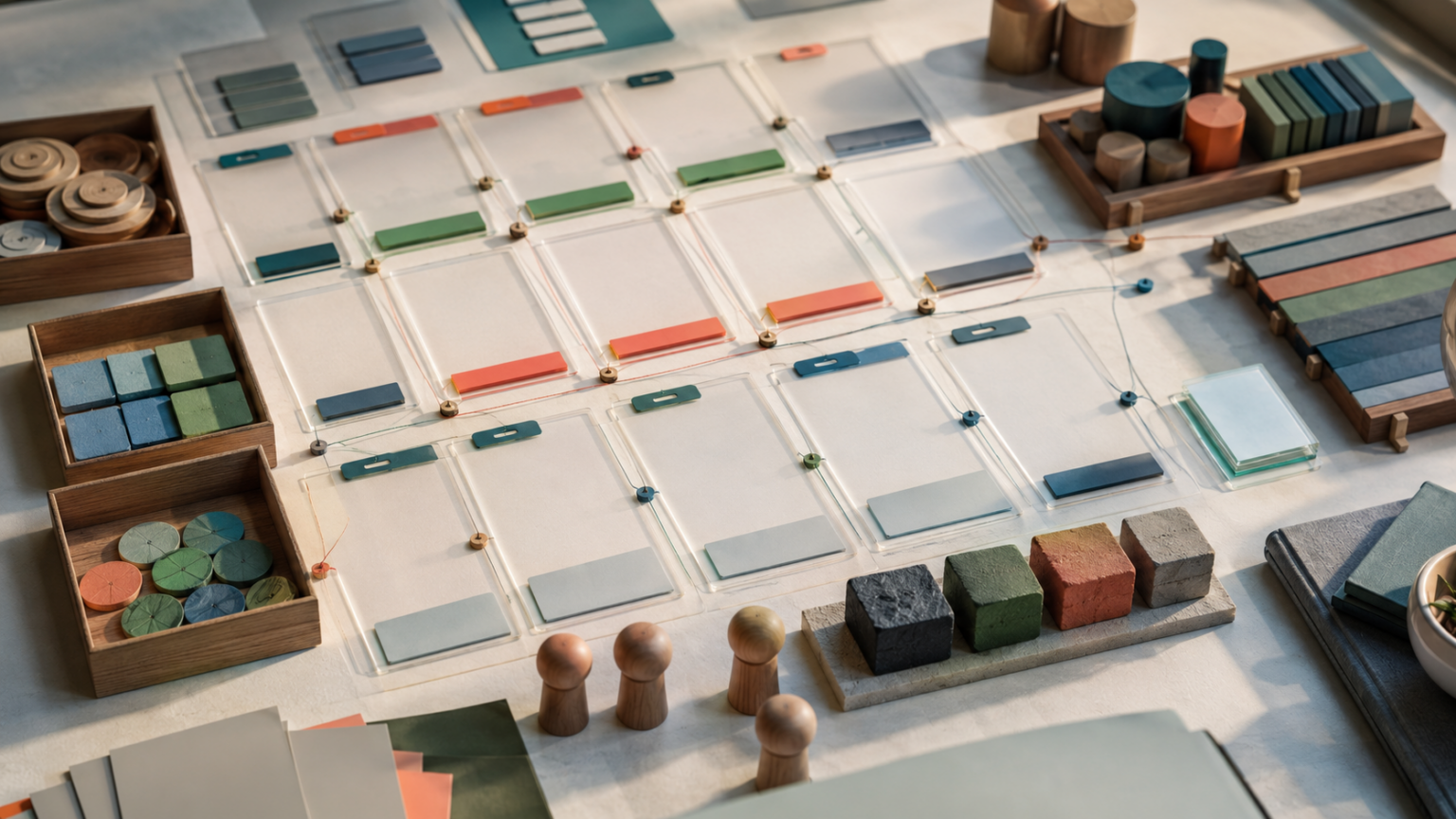 Editorial visual of transparent reporting rule cards, threshold markers, and donor journey tokens arranged as a fundraising dashboard rules registry