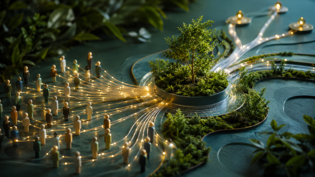 Editorial visual of small donor signals flowing into a resilient fundraising pipeline