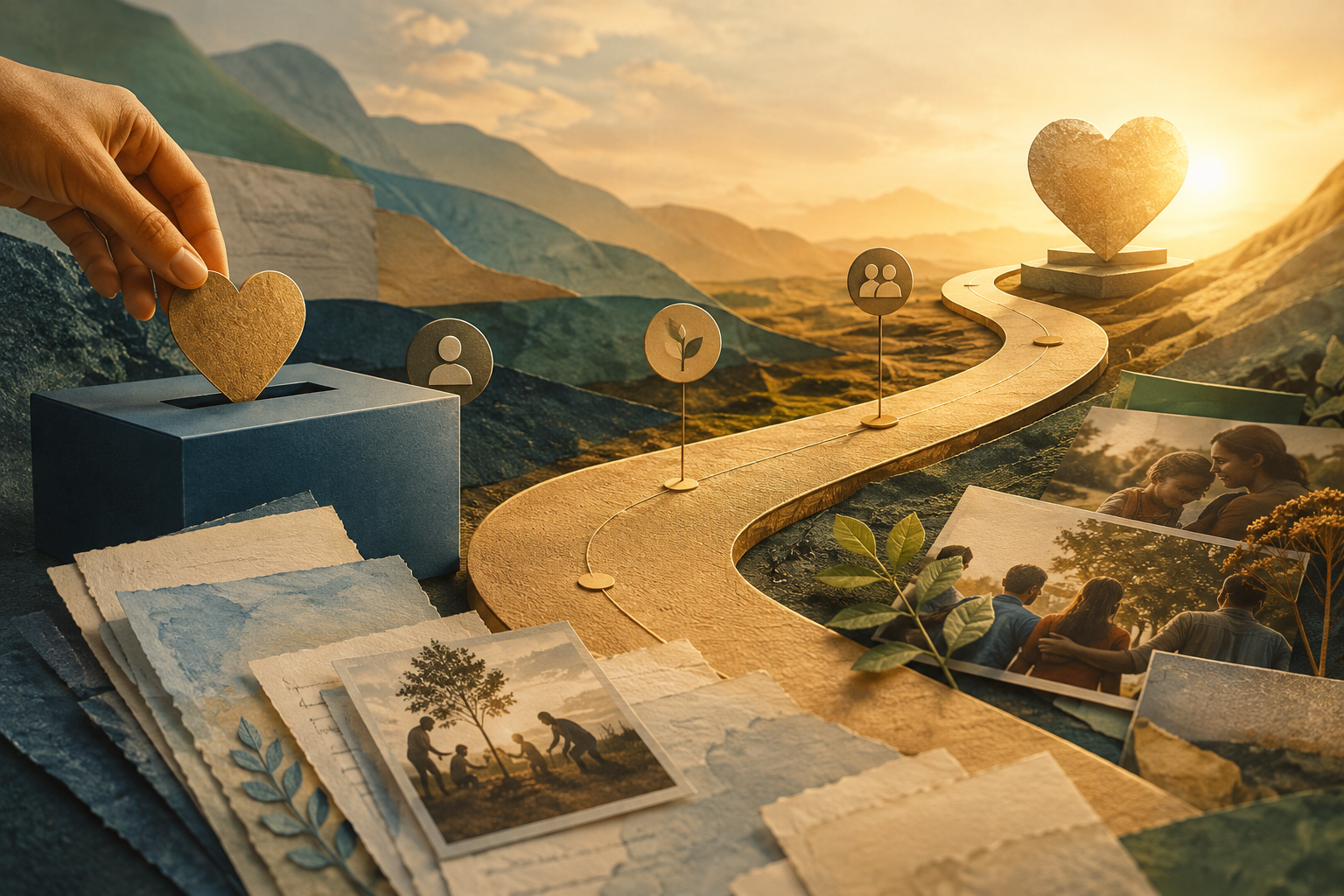 Editorial image showing a donor journey moving from a first gift toward a second gift milestone.