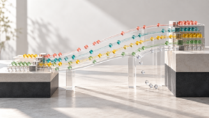 Transparent bridge carrying rising, falling, new, and lapsed donor revenue streams between two reporting periods
