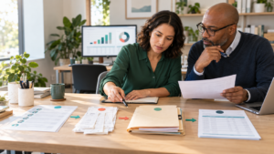 Fundraising operations and finance professionals reconciling CRM gifts, payment activity, payout records, and a bank deposit