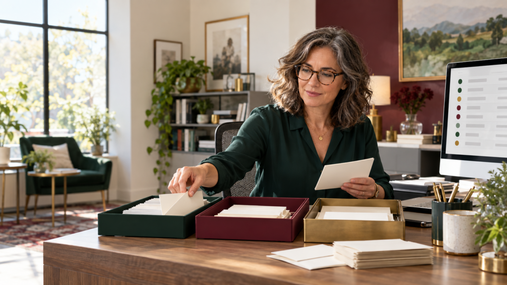 Nonprofit fundraising operations professional organizing gift acknowledgments into workflow queues