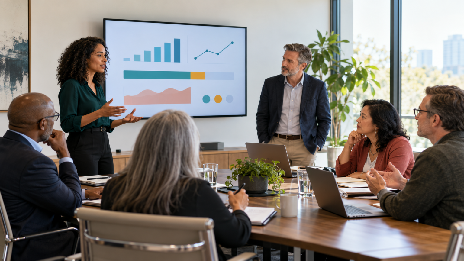 Nonprofit board members review fundraising performance, forecast, and risk during a board meeting.